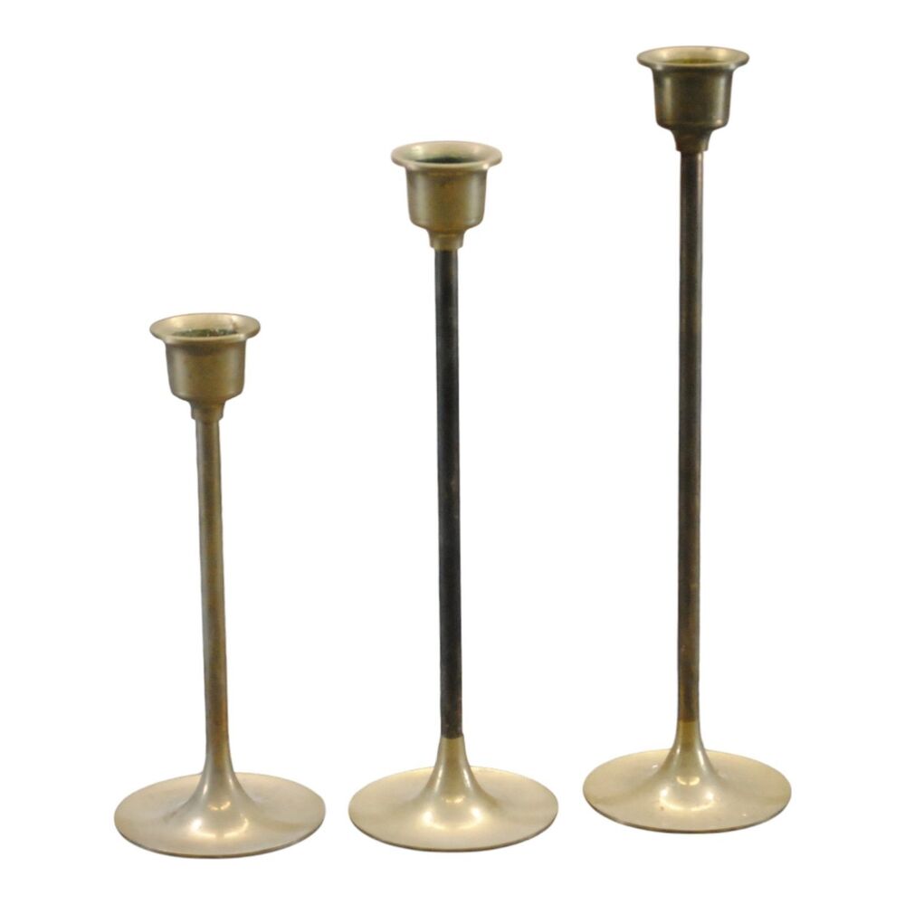 Brass Candlestick Holders Set Of 3 Vintage